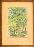 Jelzés nélkül: Liget. Akvarell, papír. Üvegezett fa keretben. 26x18 cm
