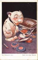 His Mistresss vice! / Ganz wie seine Herrin! / Bonzo dog art postcard. B.K.W.I. Bonzo Serie XXII/4. s: G. E. Studdy (apró szakadás / tiny tear)