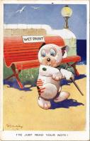 1930 Ive just read your note! Bonzo dog art postcard, wet paint. Valentines Bonzo Series 1562. s: G. E. Studdy (EK)