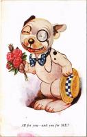 All for you - and you for ME? Bonzo dog art postcard, romantic humour. A.R. & Co. 1724/2. (fl)