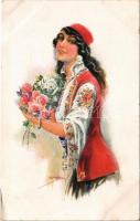 Gypsy lady, folklore art postcard. ERKAL No. 332/4. s: Usabal (EB)
