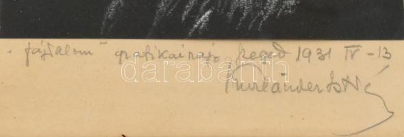 Kurländer István (?-?): Fájdalom, 1931. Kréta, papír, jelzett, üvegezett keretben, 24×16 cm