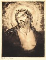 Prihoda István (1891-1956): Jézus. Rézkarc, papír, jelzett, lap alján és tetején szakadásokkal, 30×24 cm