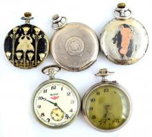 15 db-os régi zsebóragyűjtemény, valamennyi működőképes, közte 3 db dupla fedeles, ezüst tokos