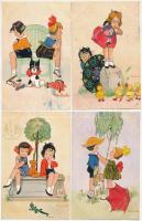 4 db RÉGI Asta Drucker művészlap / 4 pre-1945 Children motive art postcards signed by Asta Drucker