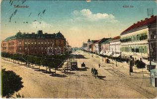 Temesvár, Timisoara; Küttl tér, villamos. Vasúti levelezőlapárusítás 45. sz. 1915. / square, tram (Rb)