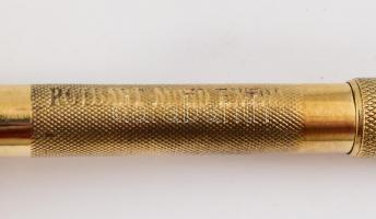 Réz borotva, jelzéssel, h: 8,5 cm + Bakony borotvaélező, tokban, használati utasítással, 12,5x7,5 cm