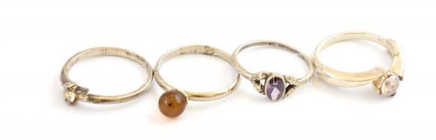 Ezüst (Ag) karkötő, + 4 db gyűrű kövekkel. Jelzettek. össz bruttó 17,8 g