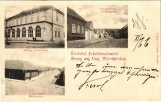 1900 Fehértemplom, Ung. Weisskirchen, Bela Crkva; Kir. törvényszék, Bäcker és Schiller utca / court, streets