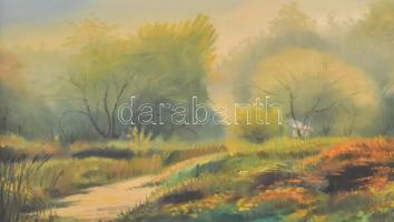 Kornis György (1927-2011): Őszi hajnal. Olaj, vászon, jelzett. Hátoldalán autográf felirattal és Kos...