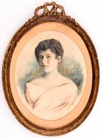 Friedrich jelzéssel (Friedrich Gábor 1916-?): Női portré. Akvarell, papír, jelzett,. Keretben. 24x30 cm