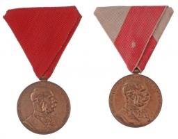 1898. Jubileumi Emlékérem Fegyveres Erő Számára / Signum memoriae (AVSTR) és Jubileumi Emlékérem Polgári Állami Alkalmazottak Számára / Signum memoriae (AVST) Br kitüntetés eredeti mellszalaggal (2xklf) T:2 ph. Hungary 1898. Commemorative Jubilee Medal for the Armed Forces and Commemorative Jubilee Medal for the Civil State Officials Br decoration with original ribbon (2xdiff) C:XF edge error NMK 249.