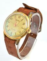 Delbana svájci kézi felhúzós karóra. Működőképes, régi bőr szíjjal. d: 34 mm