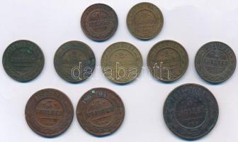 Orosz Birodalom 1896-1915. 1-5k Cu (10xklf) T:2-3 Russian Empire 1896-1915. 1 - 5 Kopek Cu (10xdiff) C:XF-F