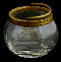 Kristály üveg kosár réz szerelékkel, füllel. d: 11,5 cm