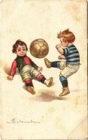 Boys playing football. Italian art postcard 1693-1. s: Colombo (EB)