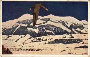 1913 Ski, winter sport art postcard. B.K.W.I. 519-6. s: Barth (szakadás / tear)