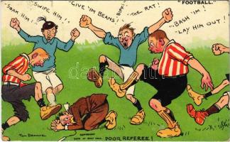 1908 Football Poor Referee! Football humour art postcard. Davidson Pros. Serie 2633-6. s: Tom Browne (r)