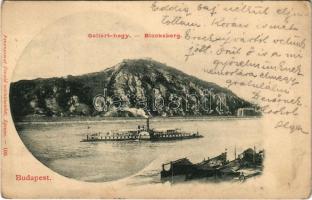 1901 Budapest XI. Gellért-hegy, gőzhajó. Fénynyomat Divald műintézetéből (EB)