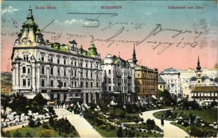 1922 Budapest I. Tabán, Döbrentei tér, villamos, Budai látkép, Keller Ignác tabáni sörcsarnoka, üzletek (EK)