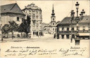 1908 Budapest I. Tabán, Döbrentei tér, villamospálya, Keller Ignác tabáni bor és sörcsarnoka, Gyógyszertár (EK)