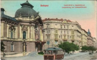 1913 Budapest XIII. Lipót körút, Vígszínház, villamos (képeslapfüzetből / from postcard booklet) (EK)