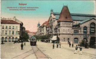 1912 Budapest IX. Vámház körút, Központi Vásárcsarnok, villamos, kávéház (képeslapfüzetből / from postcard booklet) (EK)