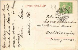 1909 Gyula, Erzsébet királyné (Sisi) szobor + "NAGYVÁRAD - SZEGED 27." vasúti mozgóposta b...