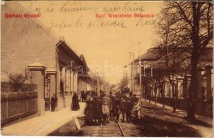 1908 Gyula, Báró Wenckheim Béla utca, sínek. W. L. 1575. (EB)