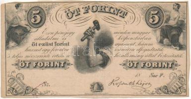 1852. 5Ft Kossuth bankó kitöltetlen F sorozat T:III  Hungary 1852. 5 Forint without date and serial number, serie F C:F  Adamo G124