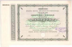 Budapest 1926. Hazai Bank Részvénytársaság részvénye 40P-ről, szelvényekkel, felülbélyegzéssel, szárazpecséttel T:I-