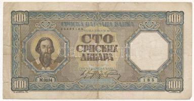 Szerbia / Német megszállás 1943. 100D T:III Serbia / German occupation 1943. 100 Dinara C:F