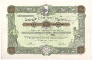 Sirok 1927. "Sirok és Vidéke Fogyasztási és Értékesítő Szövetkezet' Összevont Szövetkezeti Üzletrész" névre szóló szövetkezeti üzletrész 10P-ről szelvényekkel és felülbélyegzésekkel T:III