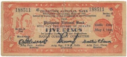 Fülöp-szigetek/Iloilo Currency Committee 1944. 5P T:III  Philippines/Iloilo Currency Committee 1944. 5 Pesos C:F Krause#S341