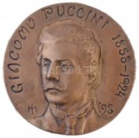 Marosits István (1943-) 1998. "Giacomo Puccini 1858-1924" Br emlékplakett vékony bőr talapzaton (130mm) T:2