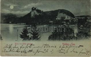 1898 (Vorläufer) Bled, Veldes-See; Blick von Hotel Mallner / view from the hotel, lake. night
