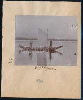 1906 Lágymányos (Budapest), vitorlás a Dunán, fotó papírra kasírozva, feliratozott, 7,5x9 cm