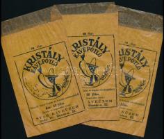 3 db Kristáy kávépótló tasak, ebből 2 db hátoldala tollas feljegyzéssel, 16x9 cm