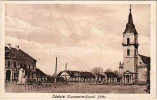 1927 Kunszentmiklós, Fő tér, Református templom, Városháza, Hősök szobra, emlékmű (fa)