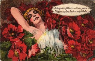 A virágnak megtiltani nem lehet, hogy ne nyíljon, ha jön a szép kikelet. / Gently erotic art postcard. F.G.M. Bp. 105. (EK)