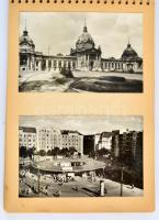 cca 1940-1950 Budapesti képek. Budapesti témájú fotók, képeslapok, nyomtatványok gyűjteménye, kb. 30-40 db. Benne ismert helyszínek képeivel közte háború előtti és utáni anyagokkal is. Haránt-alakú kopott spirálfüzetben.