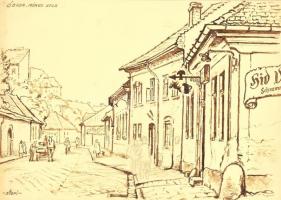 Sostarics Lajos (1896-1968): Óbuda. Tus, papír, jelzett, papírra ragasztva, 21×31 cm