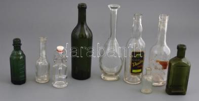 10 db régi üveg ( Réthy Béla labor Békéscsaba, Erényi Diana, Korona Kékítő Müller stb), kopásnyomokkal