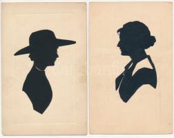 6 db RÉGI sziluettes motívum képeslap / 6 pre-1945 silhouette motive postcards
