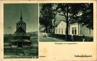 1941 Trebusafejérpatak, Dilove; fatemplom, községháza, országzászló / wooden church, town hall, Hungarian country flag