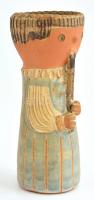 Kiss Roóz Ilona (1920-2010): Furulyás fiú kerámia fiugra/váza, festett mázas kerámia, jelzett, hibát...