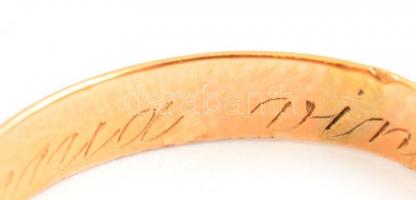 Arany (Au) 14 karikagyűrű, jelzett, méret: 58, nettó: 2,7 g