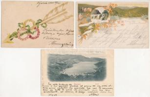 5 db RÉGI képeslap: Plitvicei tavak, üdvözlő, Buccari, 2 montenegrói díjjegyes / 5 pre-1945 postcards: Plitvice Lakes, Bakar, 2 Montenegrin Ga. postcards