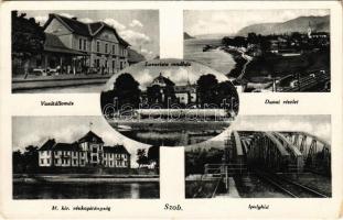 Szob, Vasútállomás, Lazarista rendház, csónakok, Dunai részlet, M. kir. révkapitányság, Ipoly híd (EK)