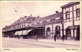 1935 Szolnok, Vasútállomás, létra, Schmoll pasta reklámja. Dobos I. kiadása (EK)